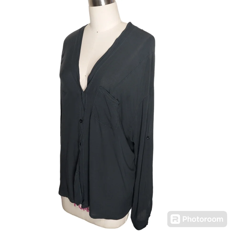 Black Brandy Melville Long Sleeve Button Front Blouse Top